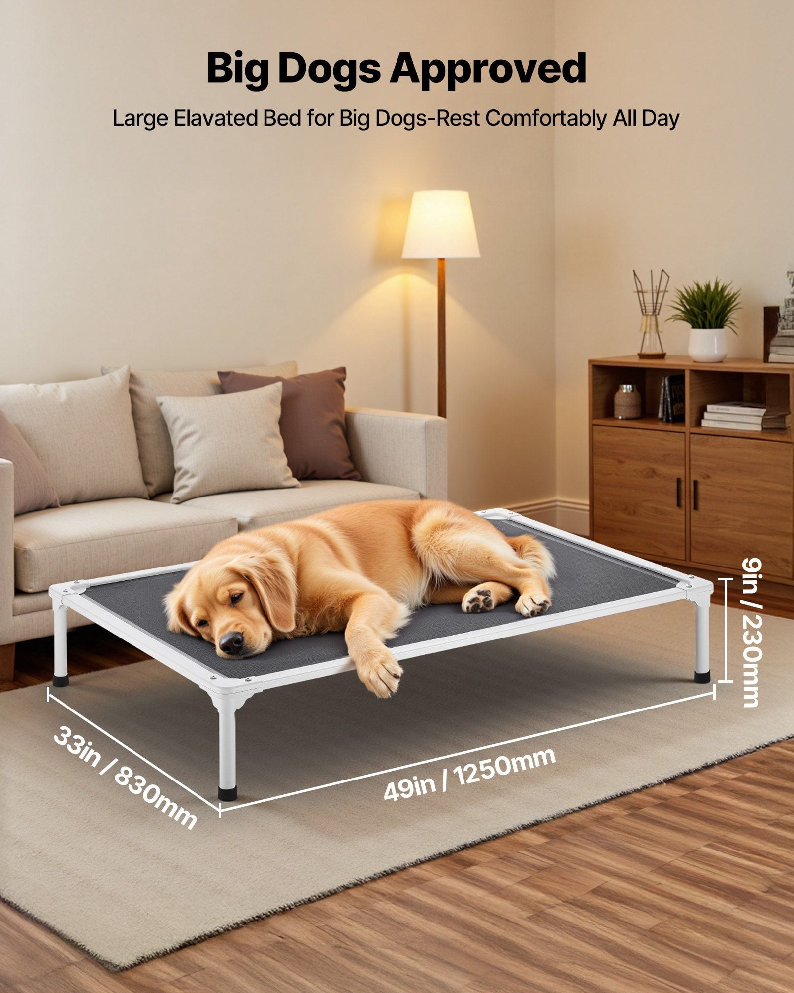 Elevated Dog Bed for Large Dogs Portable Raised Cot with Aluminum Frame Breathable Mesh Indoor Outdoor Cooling Hammock XL Gray
