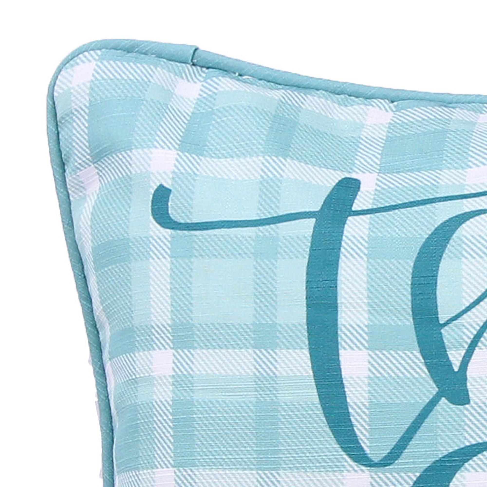 Jordan Manufacturing 18" x 18" Aqua Plaid No Place Like Home Novelty Square Reversible Decorative Throw Pillow with Welt