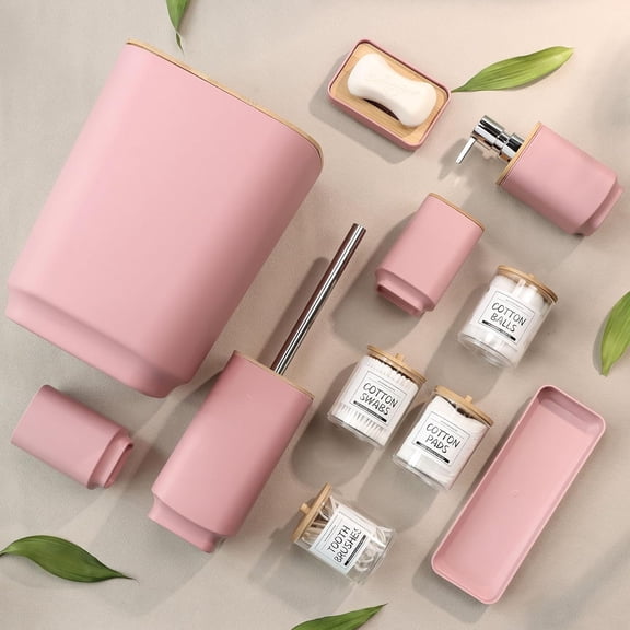 Bathroom Accessories Set,Pink Bathroom Set,24 Pieces Bathroom Accessory Set with Shower Curtain,Trash Can for Bathroom Accessories Décor and Home Gifts