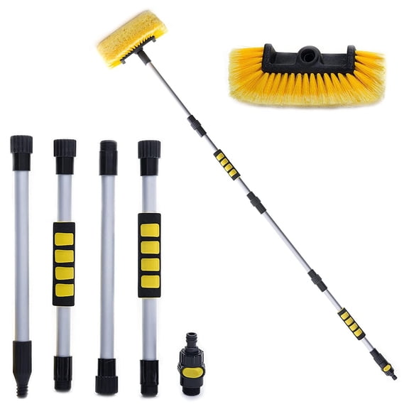 Yellow Car Cleaning Brush with Detachable Handle Soft Bristles Design Tight Connection On/Off Switch Scratch-Free Car Vehicle Cleaning Brush