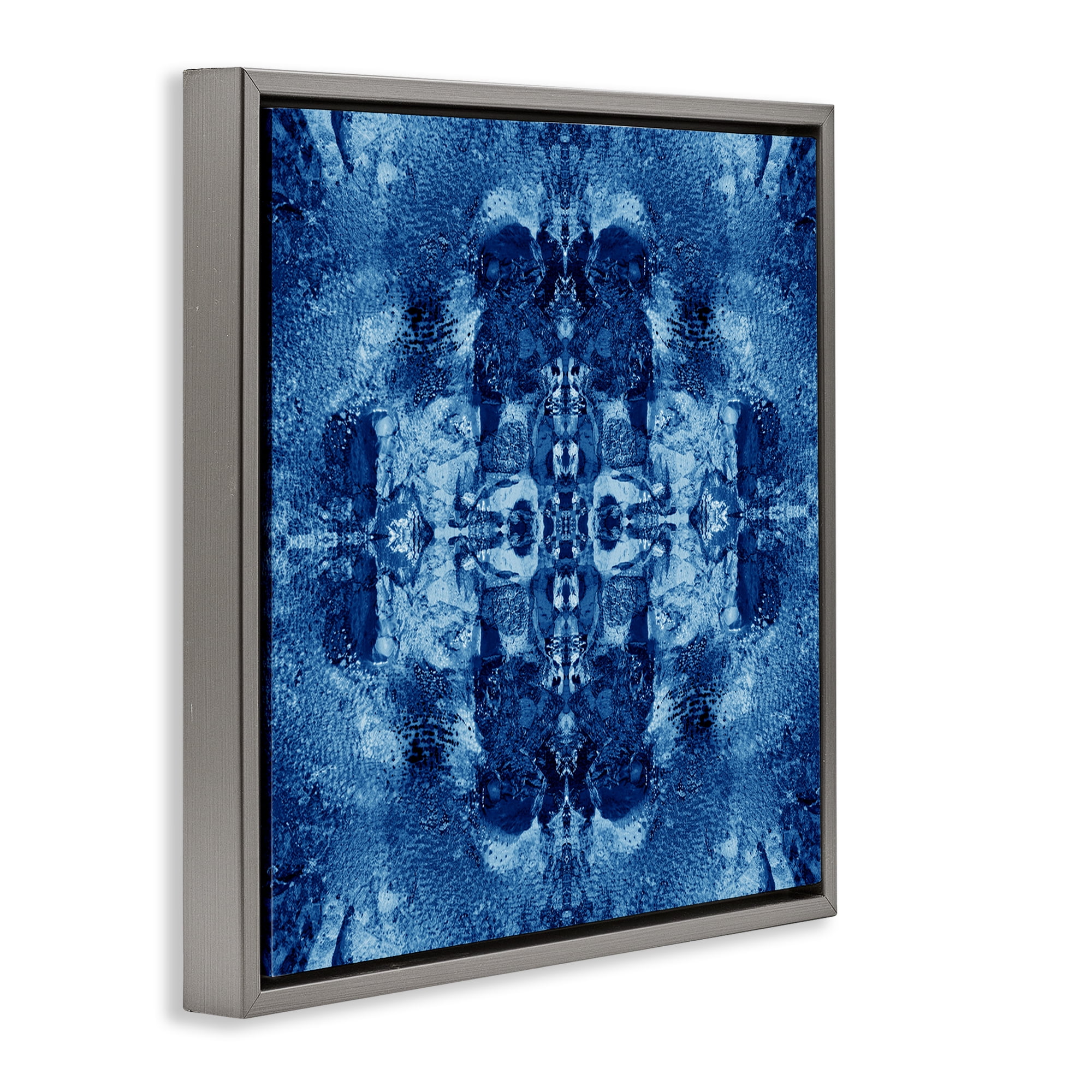Stupell Industries Blue Mirrored Pattern Abstract Painting Gray Floater Framed Canvas Art Print Wall Art, 25 x 25