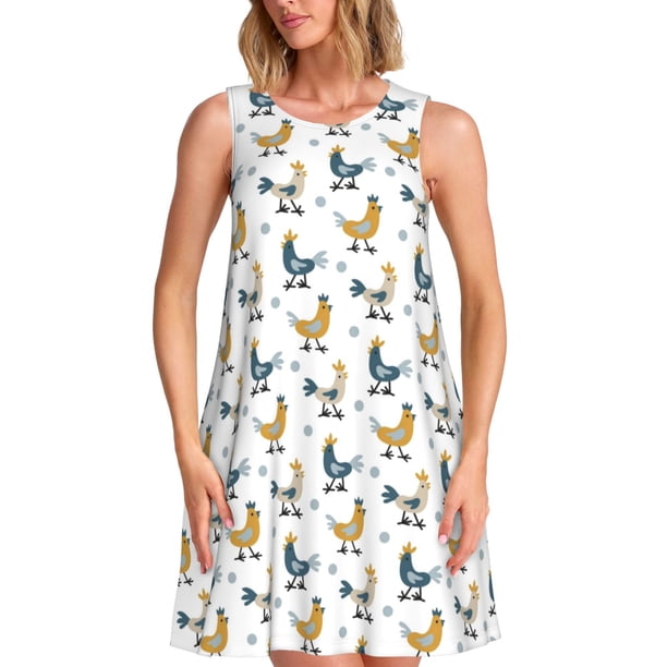 Disketp Farm Roosters para Vestido sin Mangas para Mujeres, Vestidos de Verano para Mujeres, Casual y Holgado para la Playa