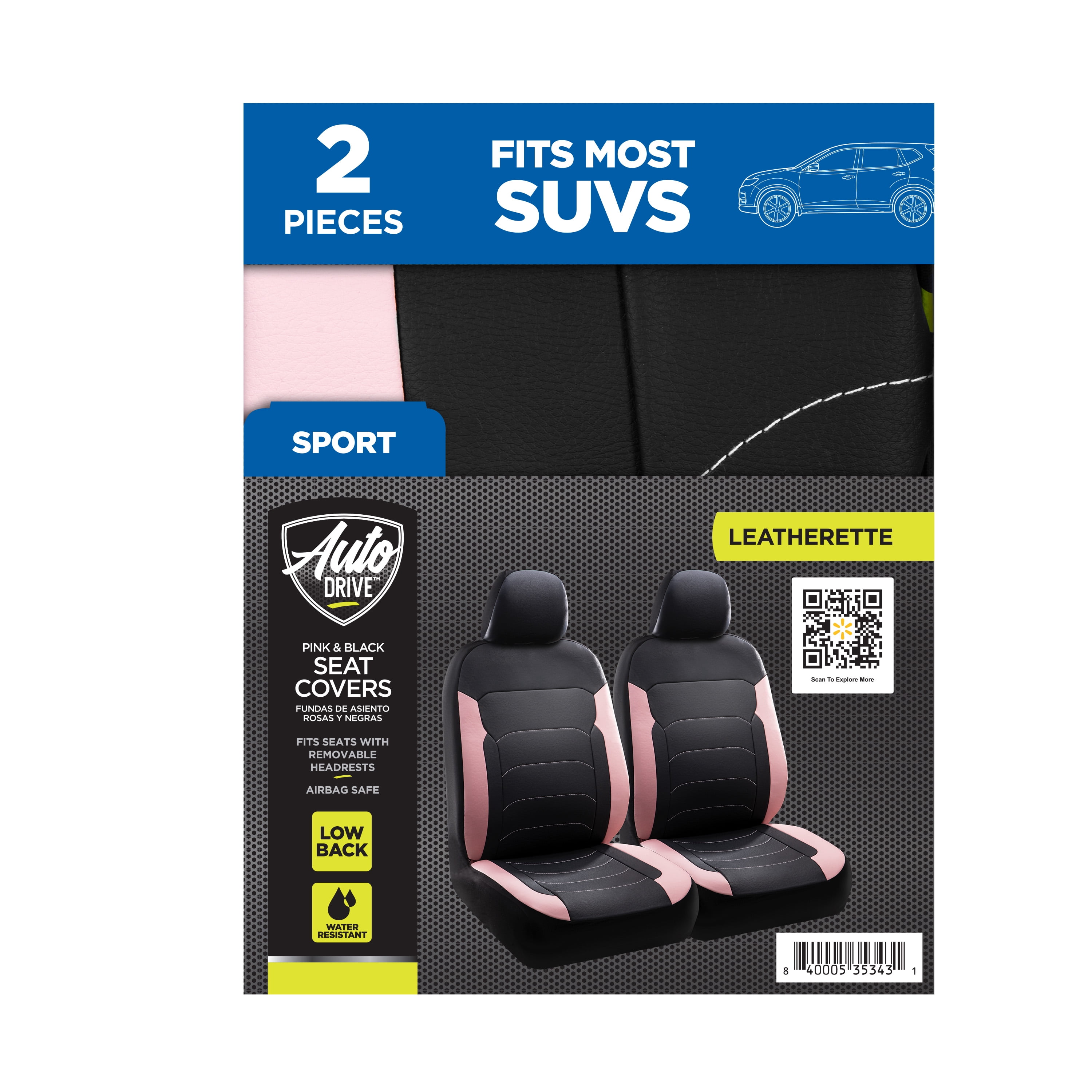 Auto Drive Faux Leather Seat Cover, 2-Piece, Pink Black Two-Tone