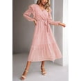thumbnail image 5 of Floral Print Ruffle Shoulder Long Sleeve Midi Dress for Women Pink Small, 5 of 5