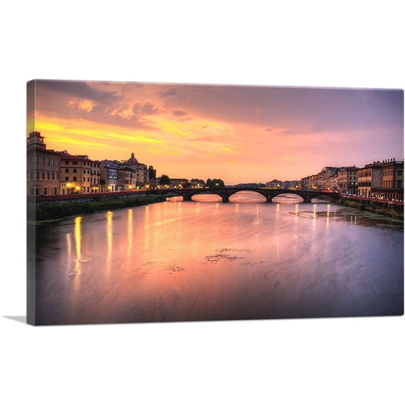 ARTCANVAS Florence Italy Bridge Skyline Canvas Art Print - Size: 12" x 8" (0.75" Deep)