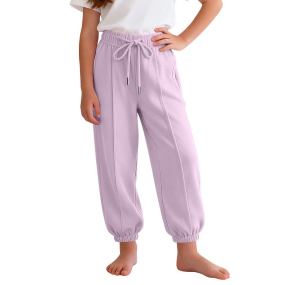 hengsof Girls Fashion Solid Color Casual Jogger Pants Summer Lightweight Drawstring Pocket Sweatpants for Kids 12 Months-11 Years