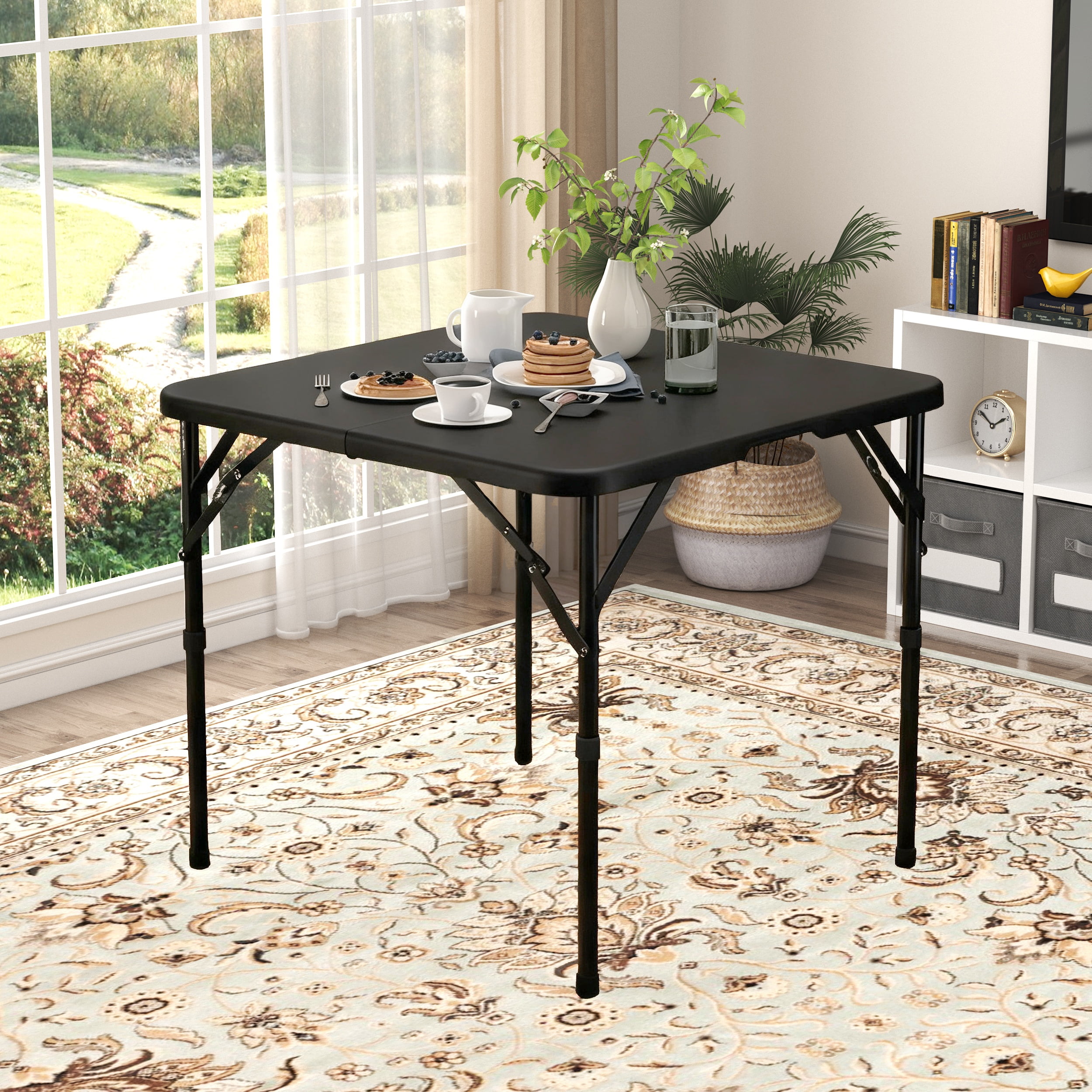 Leumius 34" Square Folding Table,Fold-in-Half Plastic Card Table