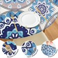 thumbnail image 4 of Elastic Hem Boho Chic Tablecloth with Floral Pattern - Vibrant Round Table Cover for Kitchen - Fits 52 to 56 Inch, 4 of 7
