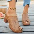 thumbnail image 2 of Rokment Geometric High Heels Dressy Slides Sandals for Women Ladies 2026 Fashion Casual Leather Open Peeptoe Orthopedic Platform Block Heeled Dress Slip on Summer Shoes Brown Size 8.5, 2 of 5