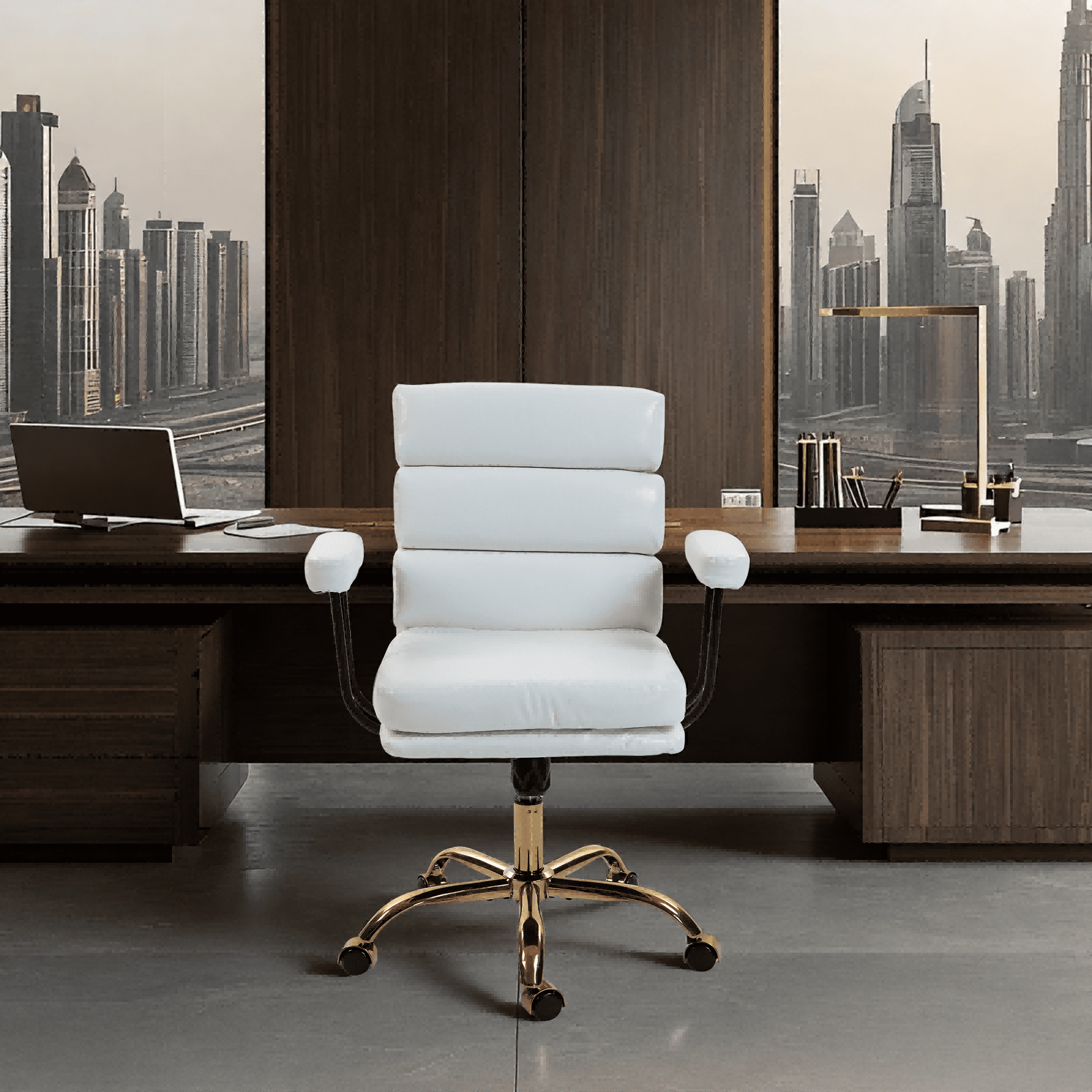 WENTUM Office Chair,Mid Back Home Office Desk Task Chair, Ergonomic PU Leather Computer Rolling Swivel Chair with Padded Armrest, White
