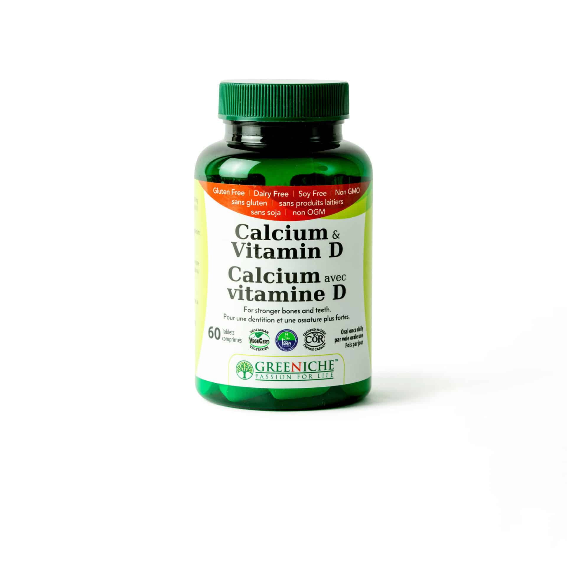 Greeniche Natural Calcium & Vitamin D 60 Tablets 500 mg Calcium & 1,000 IU of Vitamin D