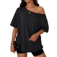 thumbnail image 1 of Tops de Mujer con Hombros Descubiertos, Camisetas Oversize de Corta, Ropa Informal de Moda de y Verano 2025. Negro XL, 1 of 7