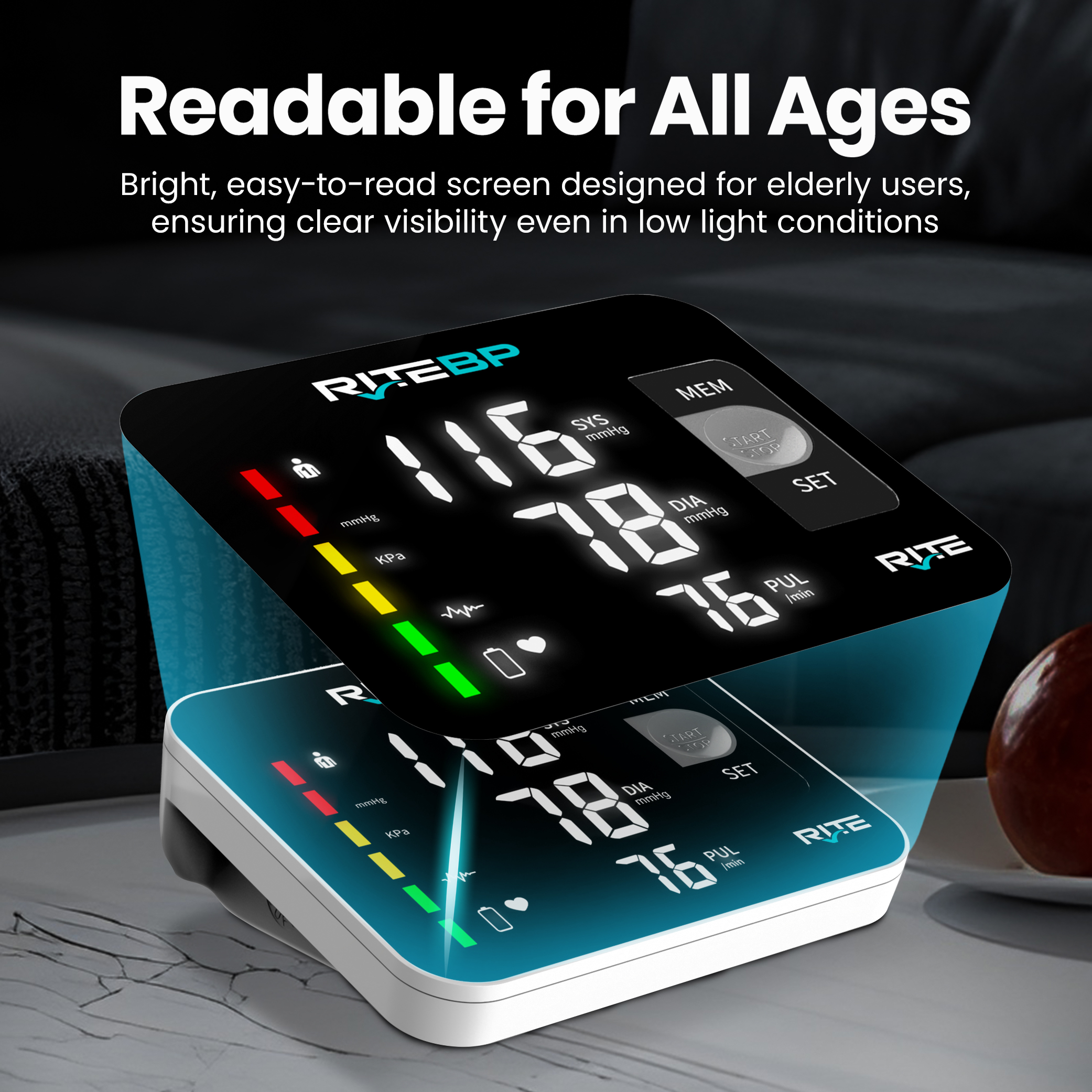 RiteBP Digital Blood Pressure Monitor with 2 Large Arm Cuffs (22–42 cm)