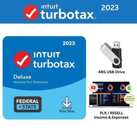 [New Version] TurboTax Deluxe 2023 Tax Software - Federal & State Tax Return - BONUS FREE 4GB USB 2.0 Flash Drives + Income and Expense Tracker Spreadsheet