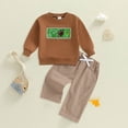thumbnail image 2 of KPOPLK Toddler Boy Clothes for 3 6 9 12 Months 2T 3T 4T Outfit Long Sleeve Sshirt Top Jogger Pants Cute 2Pcs Set(12-18 Months,Coffee), 2 of 4