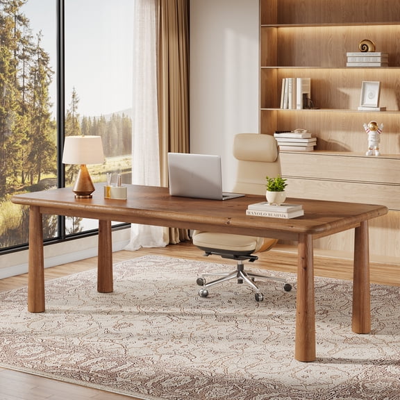 Finmind 63-inch Solid Wood Executive Desk, Large Office Computer Desk with Heavy Duty Legs, Modern Study Writing Table for Home Office, Rustic Brown