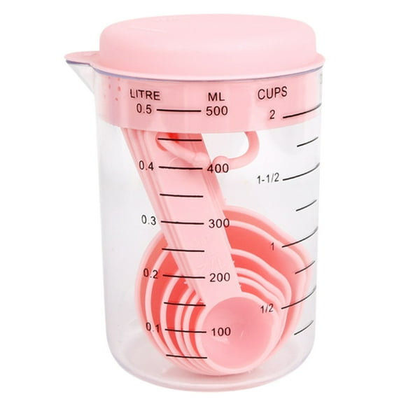 Clearance Promotion 7 Piece Plastic Measuring Cups and Spoons Set with Clear Markings 500ml Capacity Ideal for Baking and Measuring Flour and Other Ingredients in The Kitchen