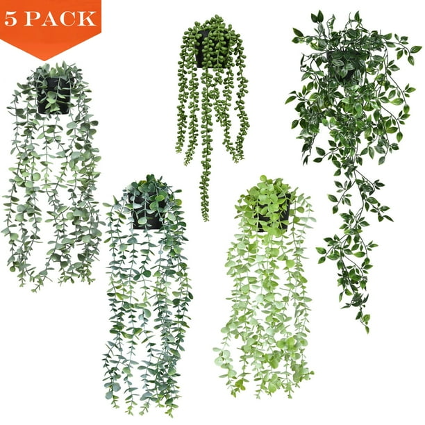 Coolmade 31" Artificial Hanging Plants 5 Pack Fake Potted Plants for