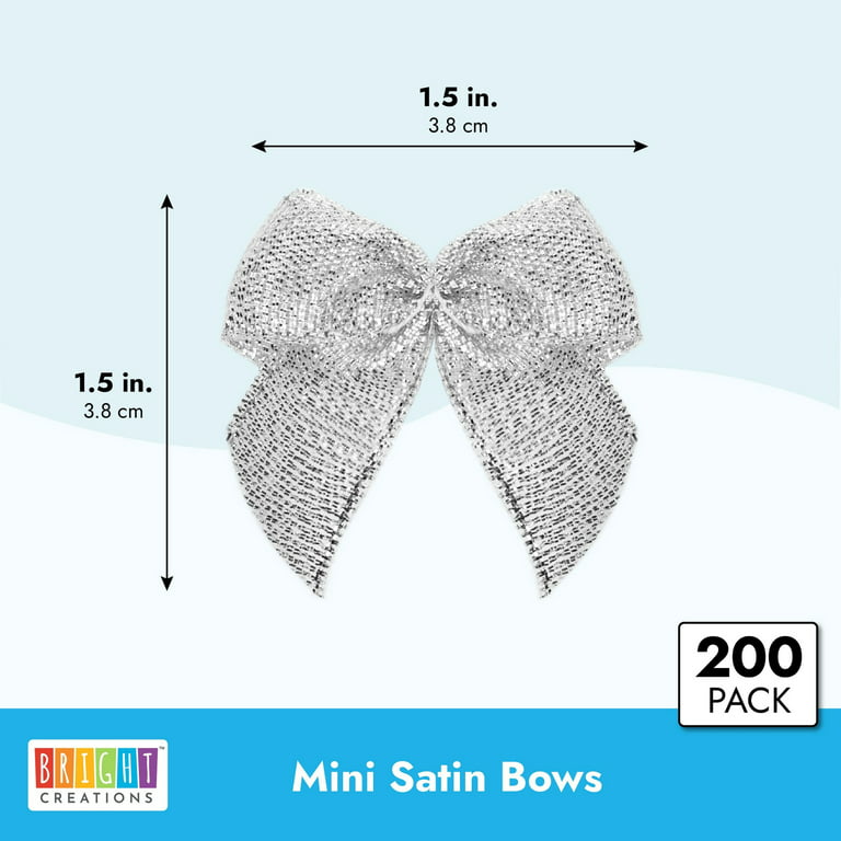 Mini Silver Satin Bows with Self-Adhesive Tape (1.5 in, 200 Pack)