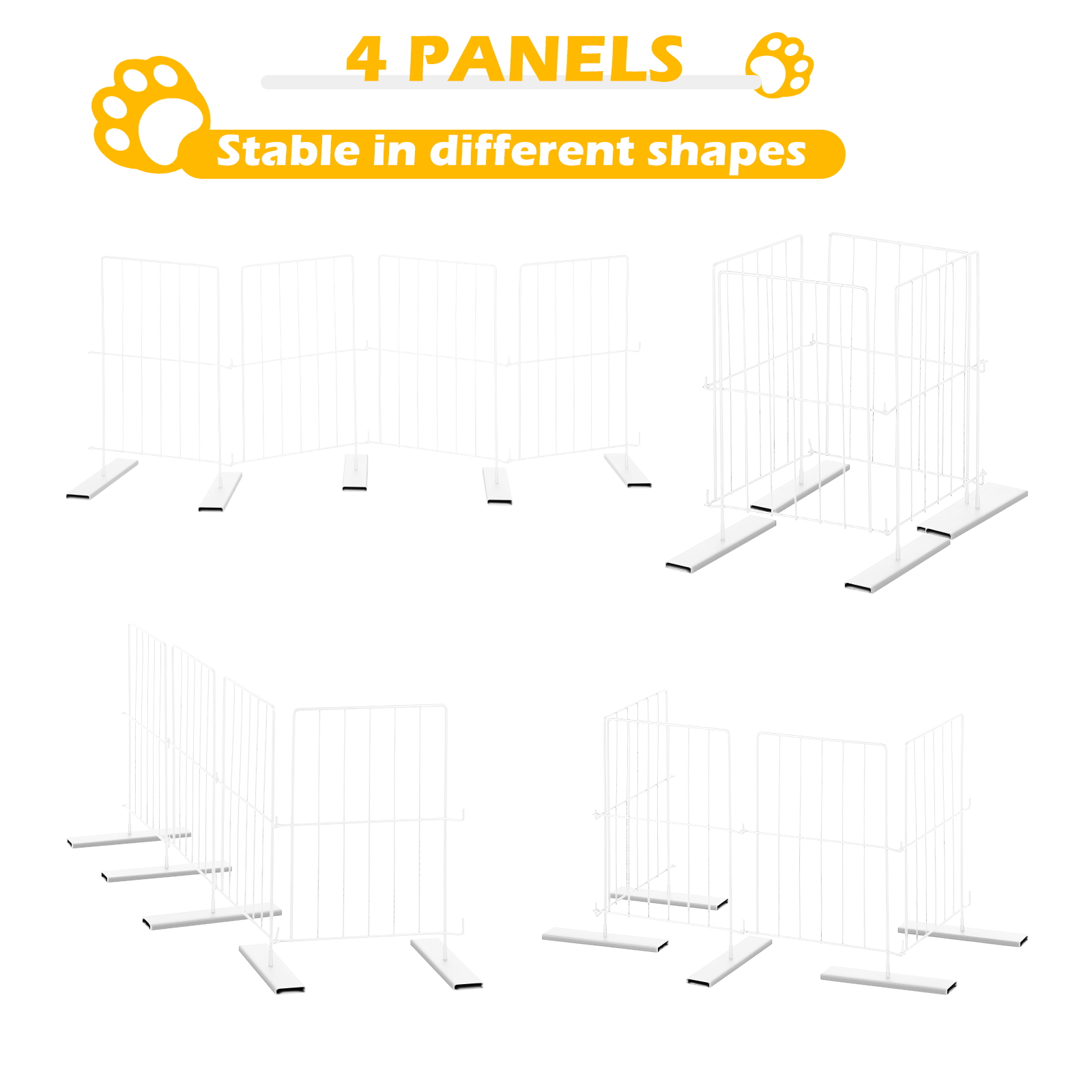 4 Panels Pet Gate for Puppies - Expandable Dog Fence Freestanding, Pet Barrier, Stable in Multiple Shapes, Easy Step Over Design for All Dog Sizes - White