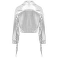 thumbnail image 5 of YUUMIN Kids Girls Sequin Tassel Bomber Jacket Long Sleeve Hip Hop Jazz Dance Top Coat Outerwear Clubwear Silver 8, 5 of 6