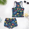 thumbnail image 6 of COEQINE Summer Girls Tankini Swimsuits 2 Piece with Removable Pads for Kids Ages 6-7 Printed Bathing Suits for Little Kid Modest Comfortable Beach Vacation Wear, Palm Tree Pineapple Floral Navy, 6 of 8