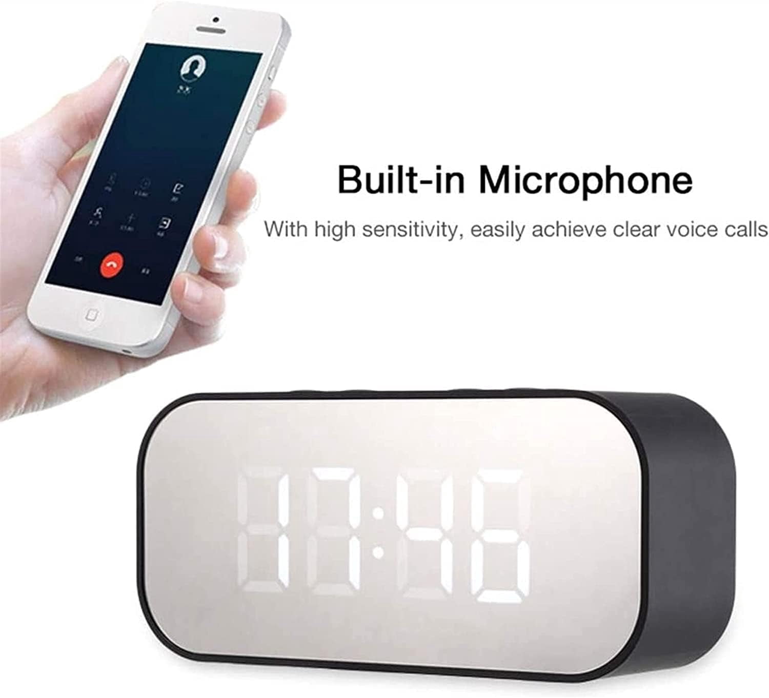 Alarm Clock with Bluetooth Speaker, Alarm Clock for Bedroom/Office, LED Digital Alarm Clock, Large Display Easy to Read Across,Makeup Mirror Multi-Function Desk Clock for Heavy Sleepers Adults(Black)