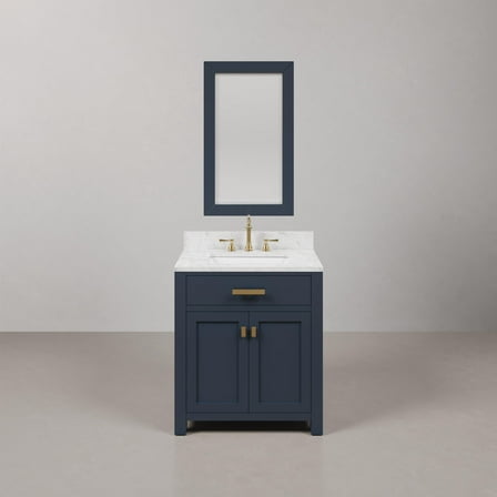 Water Creation Madison 30" Hardwood Single Bathroom Vanity in Blue/Satin Gold