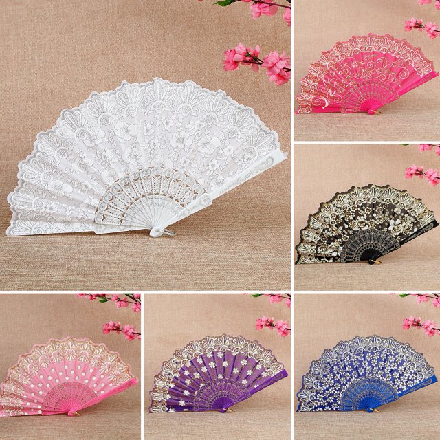 Lubelski Exquisite Floral Pattern Cloth Cover Hanging Loop Design Folding Fan Cheongsam Hanfu Show Hand Fan Clothing Accessories