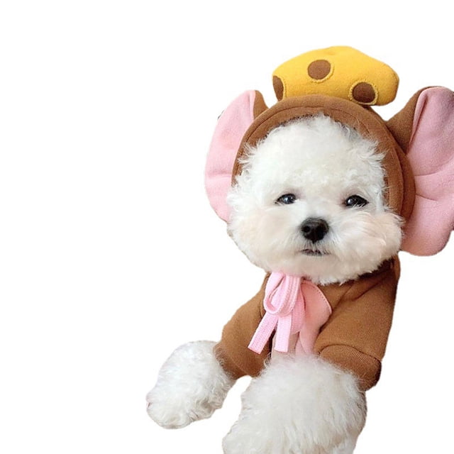 Ropa cálida para mascotas, suave, elástica, con orejas de ratón, queso, con capucha, ropa para perros de dos patas para cachorros y gatos, Otoño e Invierno