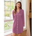 thumbnail image 2 of Ekouaer Womens Long Sleeve Nightgown Button Front Sleepshirt Boyfriend Pajama Dress, 2 of 5
