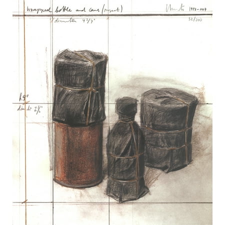 Bottle Signed - Javacheff Christo-Wrapped Bottle and Cans (project)-2004 Lithograph-SIGNED