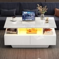 thumbnail image 3 of Noble House 35.4" High-Gloss Coffee Table,LED Lit with 2 Drawers,White, 3 of 10