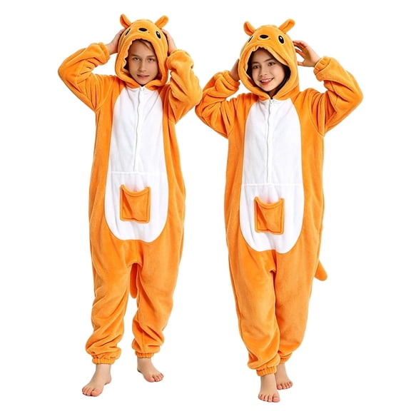 Ruyang Kangaroo Jumpsuit for Boys Girls Cute Animal Long Sleeve Plush Hooded Onesie Kids Fall Winter Warm Clothes Size 9-10