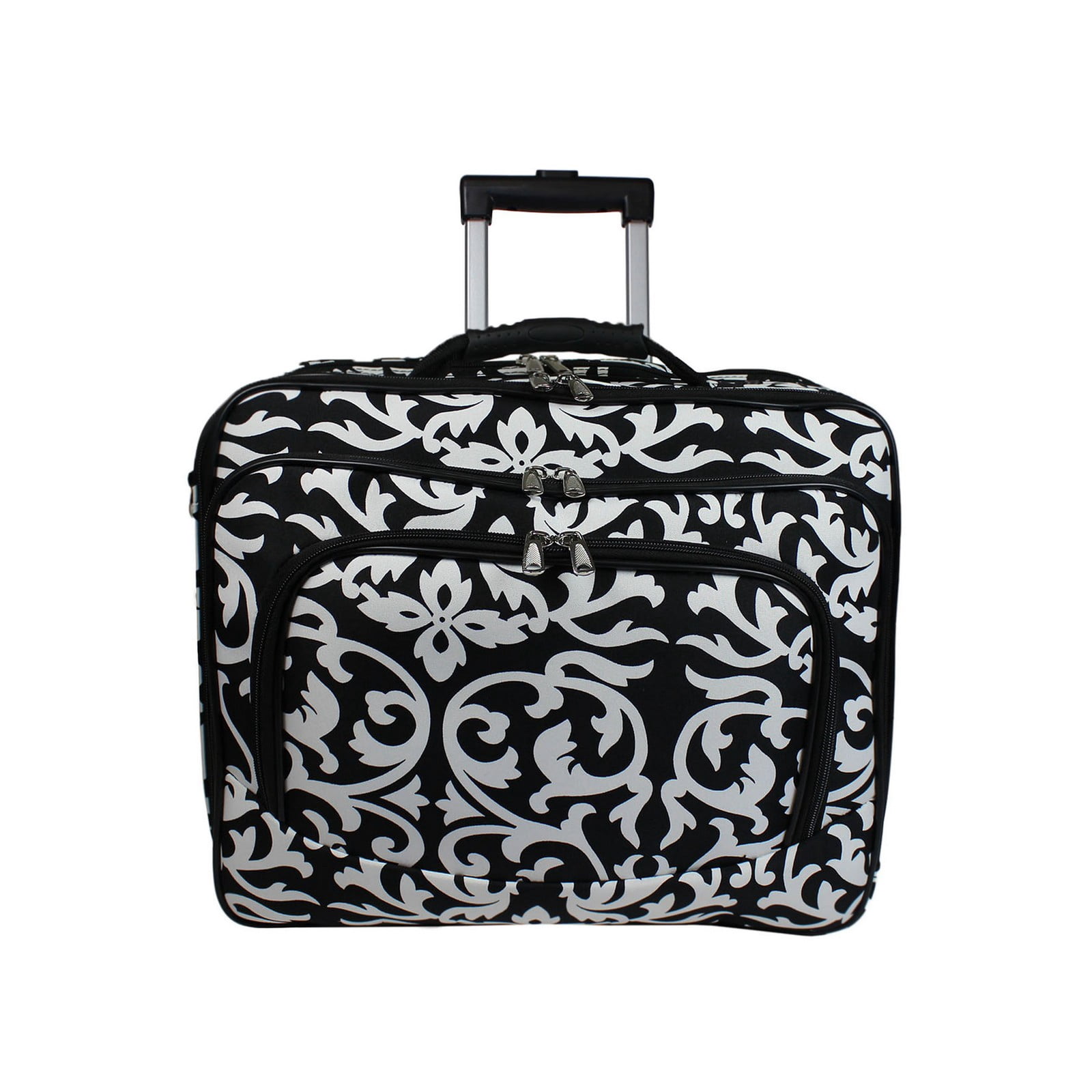 World Traveler Rolling 17-Inch Laptop Briefcase Computer Case - Black Trim Damask