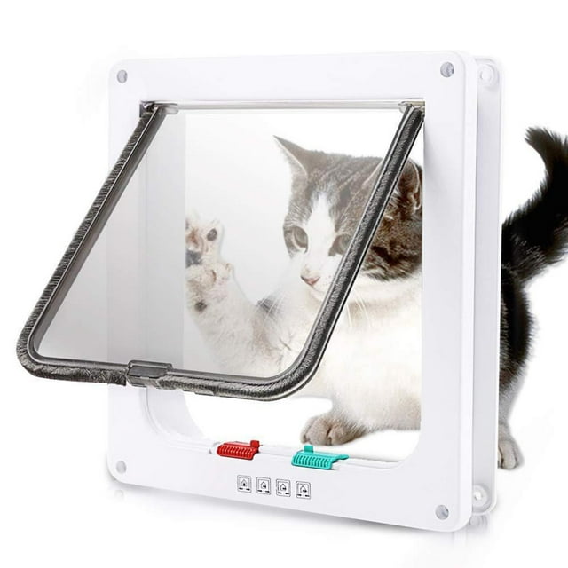 4-Way Locking Pet Door Frame Lockable Dog and Gate Cat Flap Door Small