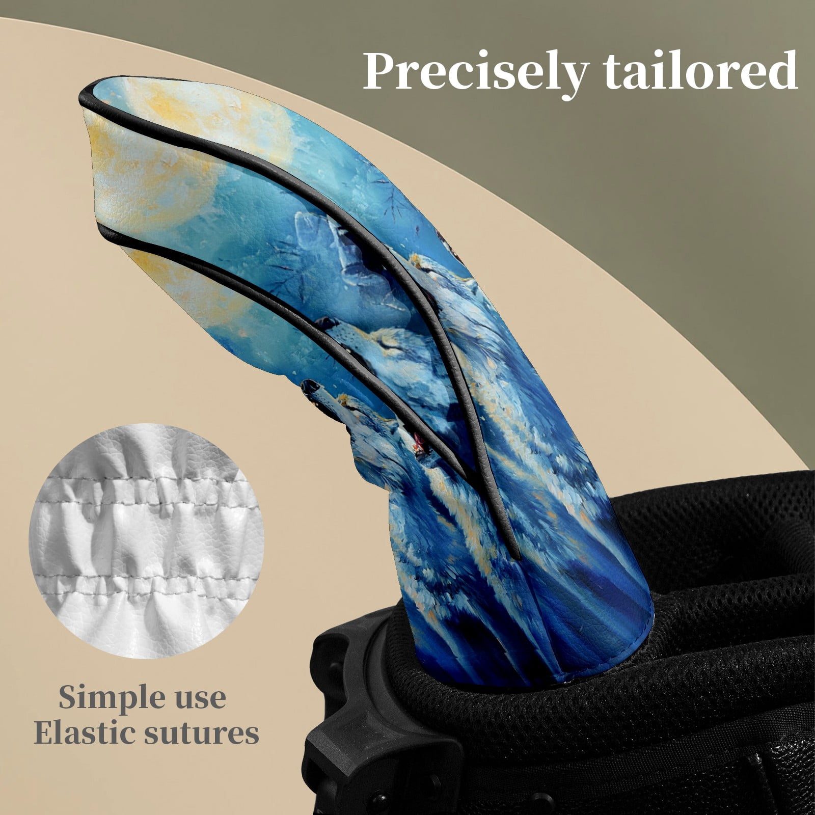 Golf Club Head Covers WolfHowlMoonlitNight Waterproof Leather Golf Head Covers for Men Women Driver Head Cover Fairway Headcover for Golf Lovers