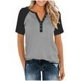 thumbnail image 4 of PNTUTB Summer Women's Fashion Color Block Button Up V Neck Pullover Short Sleeve Loose Comfort T Shirts, 4 of 6