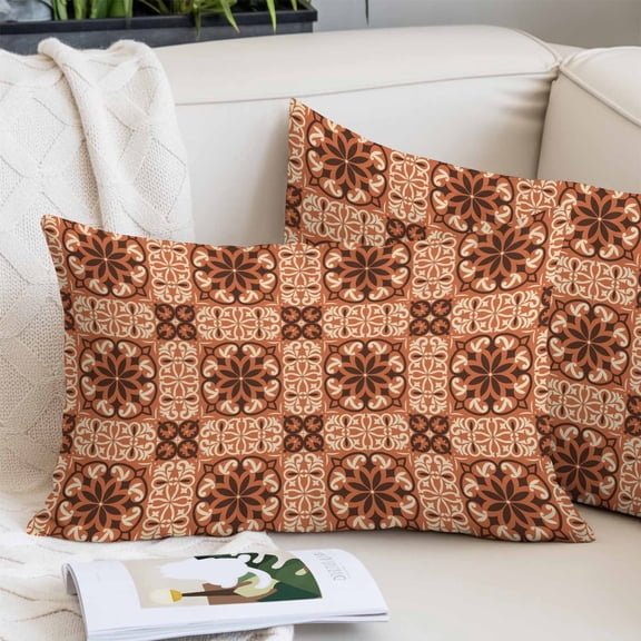 Orange Brown Flowers Pillow Covers 12"x20", Farmhouse Retro Abstract Floral Soft Brushed Microfiber Breathable Throw Pillow Covers, Pillowcase with Zipper for Couch Sofa Bedroom Living Room