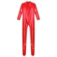 thumbnail image 6 of inlzdz Womens Shiny Metallic Long Sleeve Unitard for Gymnastics Dance Performance Red XXL, 6 of 7