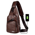 thumbnail image 1 of Mochila bandolera de piel para hombre con puerto USB, 1 of 9