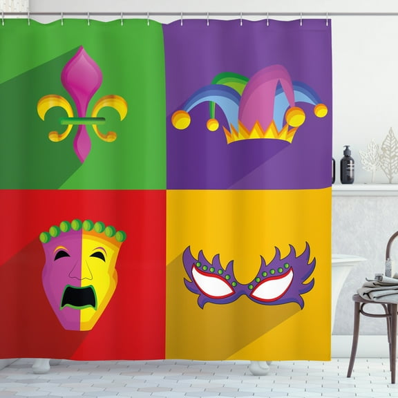 Ambesonne Mardi Gras Shower Curtain, Colorful Frame, 69"Wx84"L, Multicolor