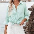 thumbnail image 2 of Whataatahia Camisas de Manga Larga con Botones para Mujer Moda Casual Suelta Cuello Abajo Color Puro Blusa de Manga Larga con Cuello en V para Mujer Verde Menta XL, 2 of 7