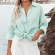 thumbnail image 2 of Camisas de manga larga con botones para mujer Moda Casual Suelta Cuello vuelto Color puro Blusa de manga larga con cuello en V para mujer Verde menta S, 2 of 7
