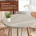 thumbnail image 5 of Round Table Cover 45-54 Inch Beige Waterproof Reusable Table Cloth Round Fitted Vinyl Tablecloth with Elastic Edged for Parties Outdoors, Rustic Farmhouse Solid Color, 5 of 9