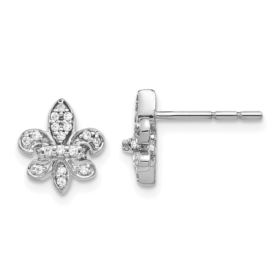 14k White Gold Diamond Fleur de Lis Post Earrings 14k White Gold Earrings