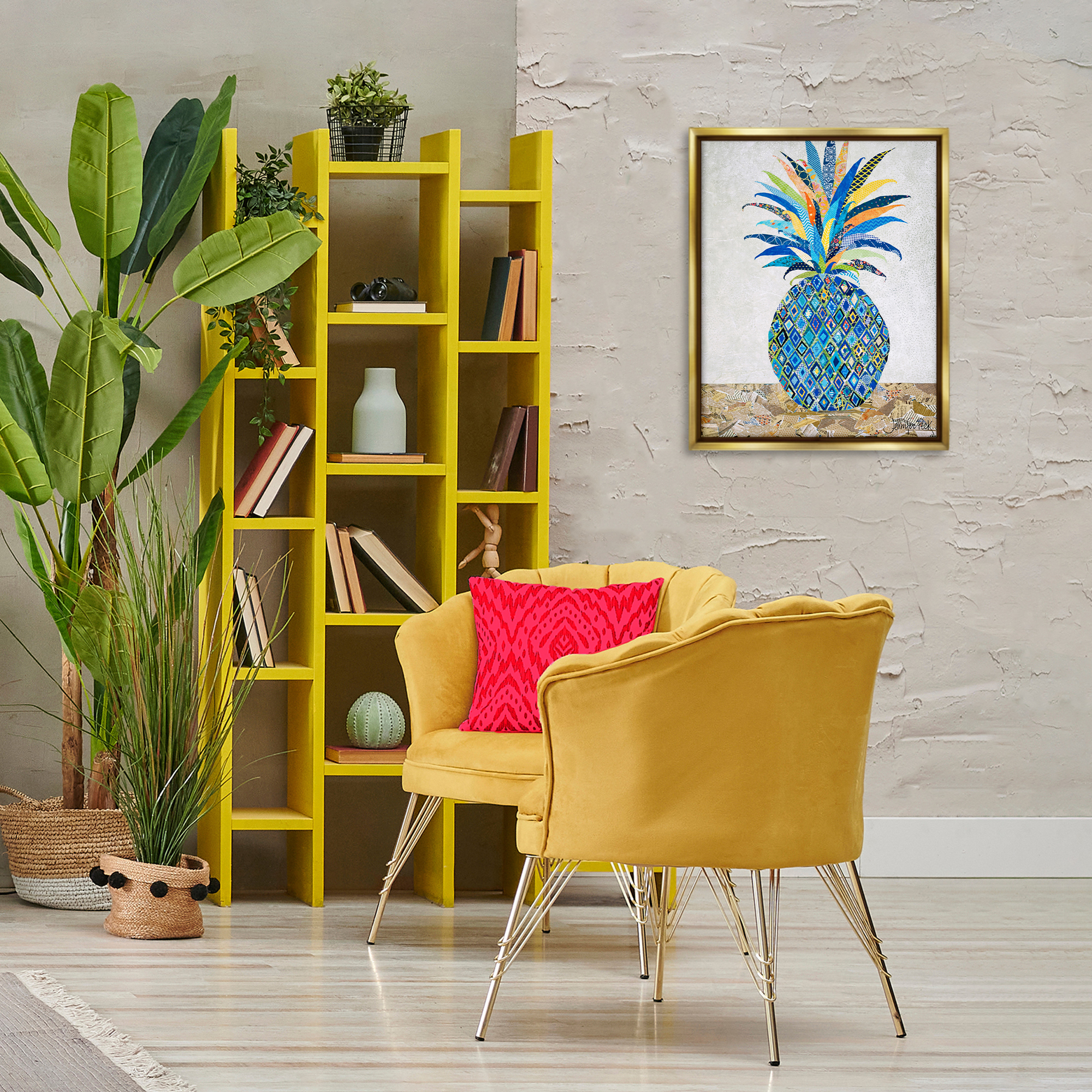 Stupell Industries Mosaic Patterned Pineapple Food & Beverage Painting Gold Floater Framed Art Print Wall Art, 17 x 21