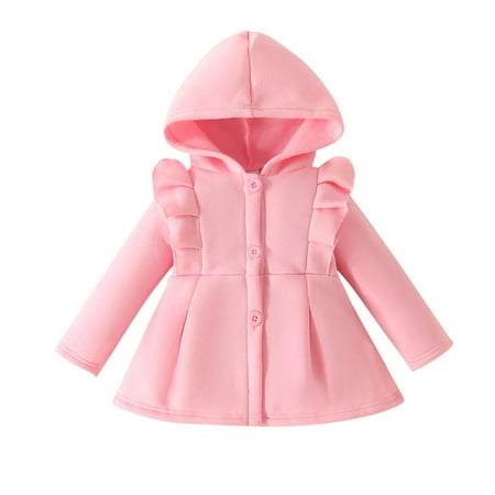 

Lovskoo 3M-2T Toddler Baby Girl Clothes Jacket Coat Long Sleeve Solid Color Buttons Up Dress Coat Fall Winter Outfit Pink