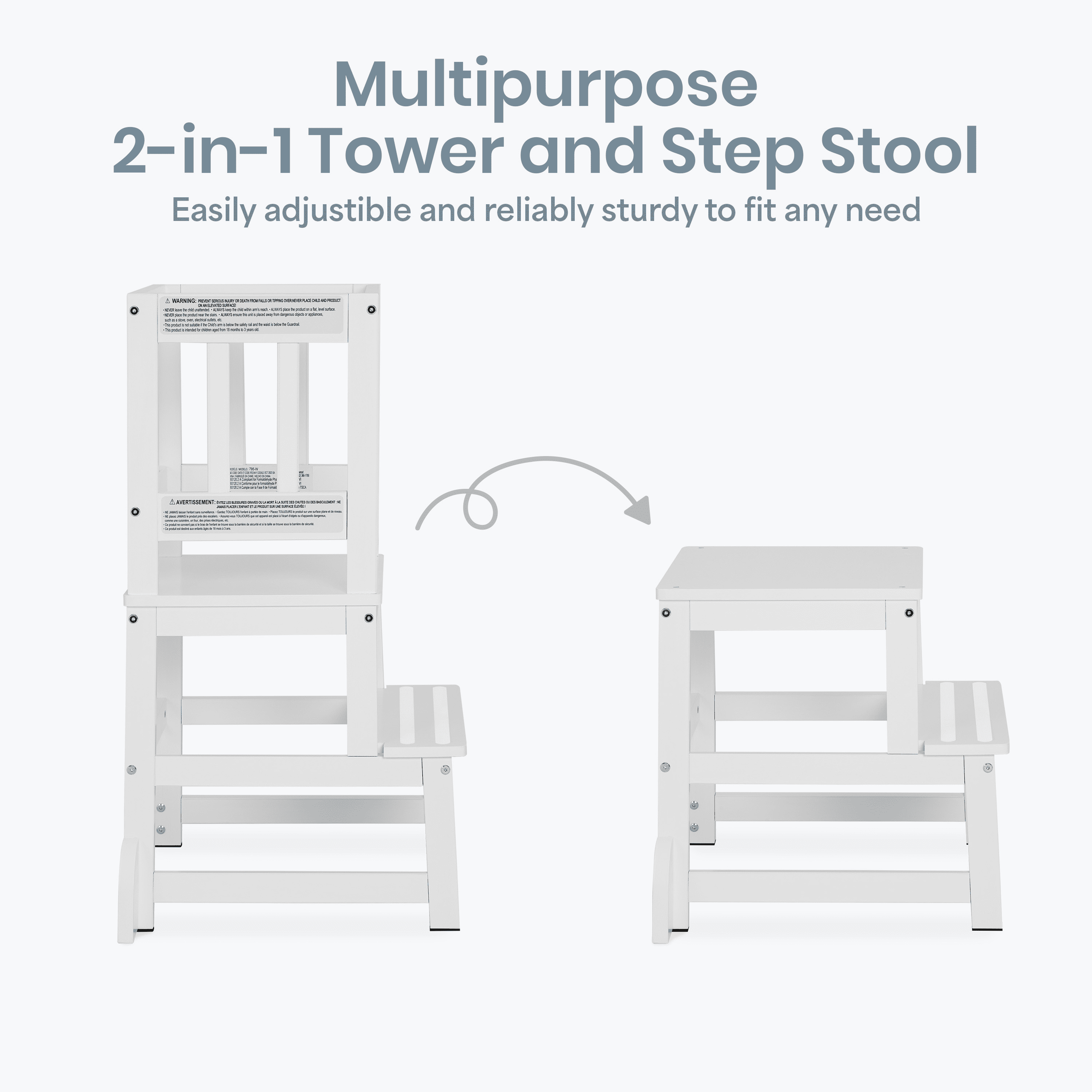 Dream On Me 2-in-1 Funtastic Tower and Step Stool, Easy to Assemble, White