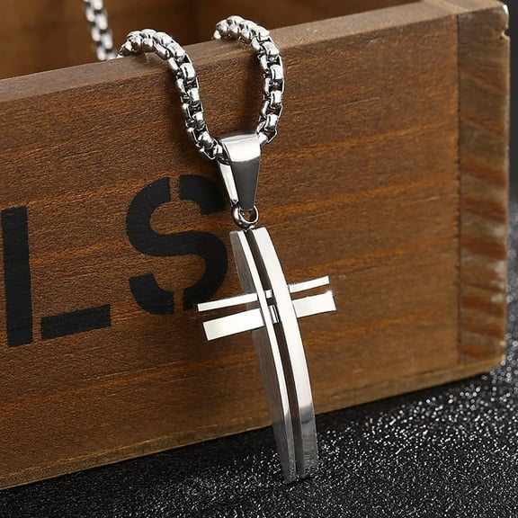 Fashionable Three-dimensional 14K White Gold Necklace Men's Combination Cross Pendant Jewelry